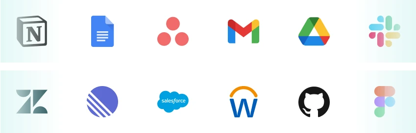 GoSearch AI enterprise search integrates with workplace apps like G-Suite, Jira, Figma, and Notion