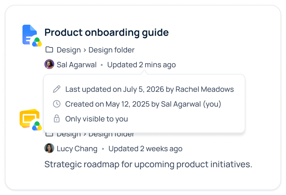 The search index returns up-to-date results from connected apps with no waiting for data to sync