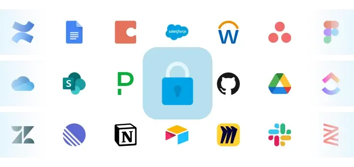 A padlock on top of a board filled with various SaaS app logos