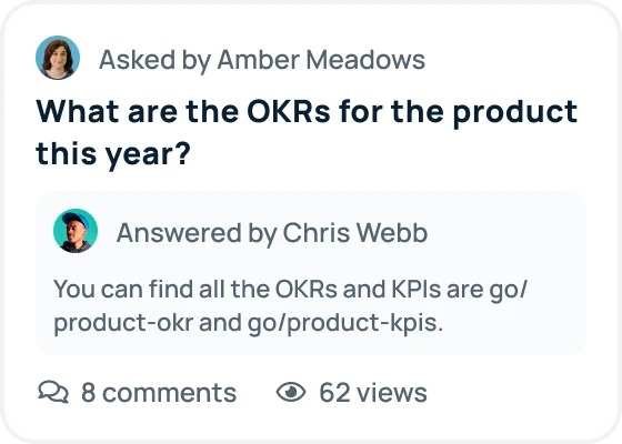 Answers to product questions asked in GoSearch