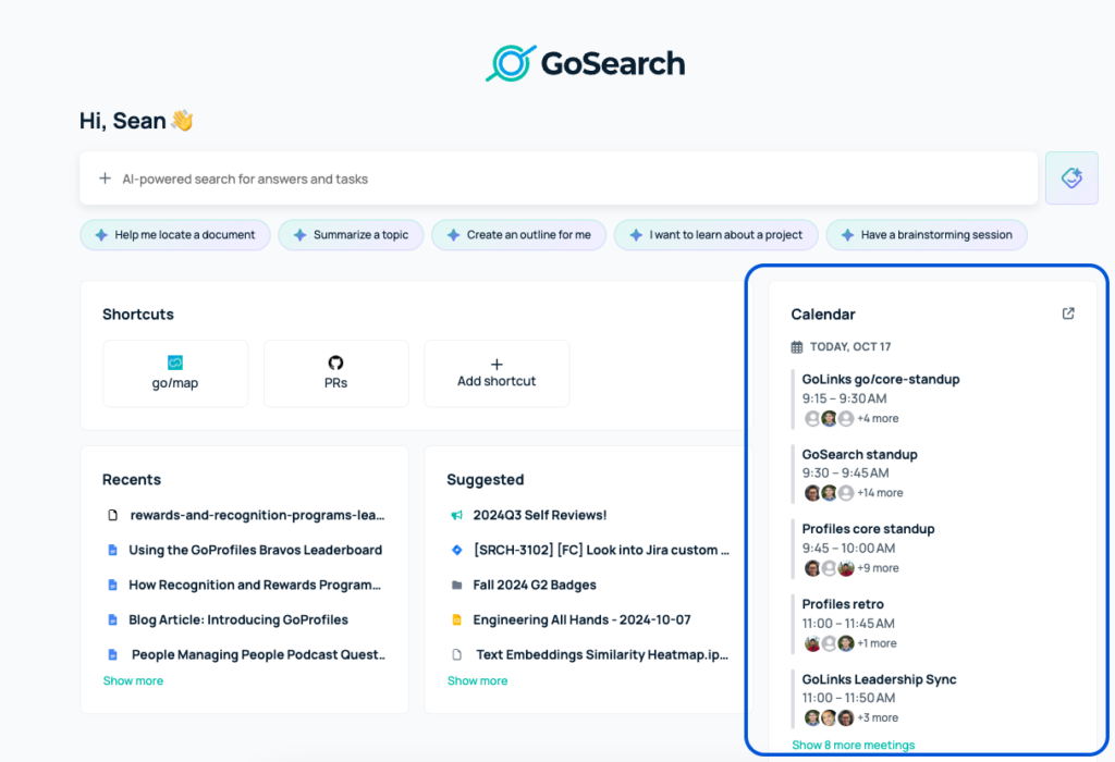 calendar view on gosearch dashboard
