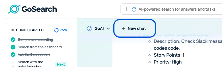 creating a new chat within GoAI